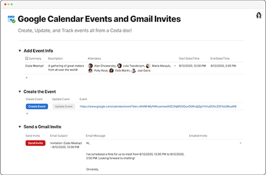 Google Calendar Events and Gmail Invites Screenshot